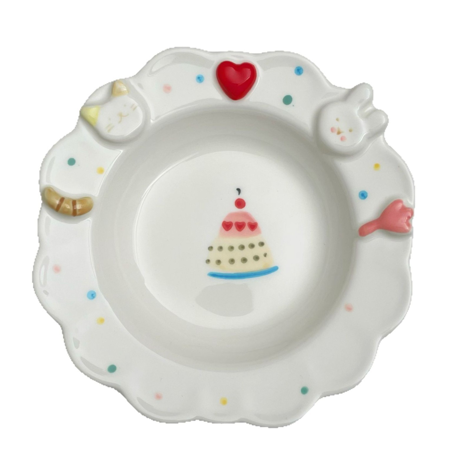 Cute handcrafted lace plate, embossed three-dimensional cat and rabbit ceramic plate, birthday tableware gift, breakfast dessert plate Item Picture