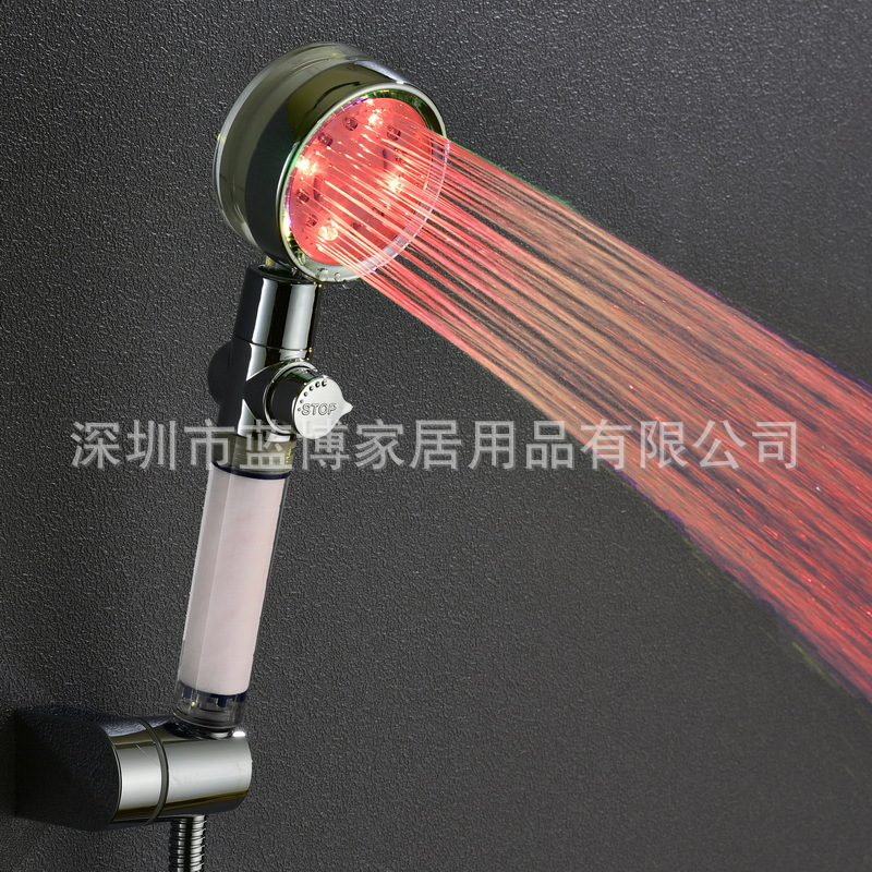 LED showerhead switch water stop adjustable showerhead with filter core, seven-color/temperature-controlled showerhead 8008-A34 Application Scenario