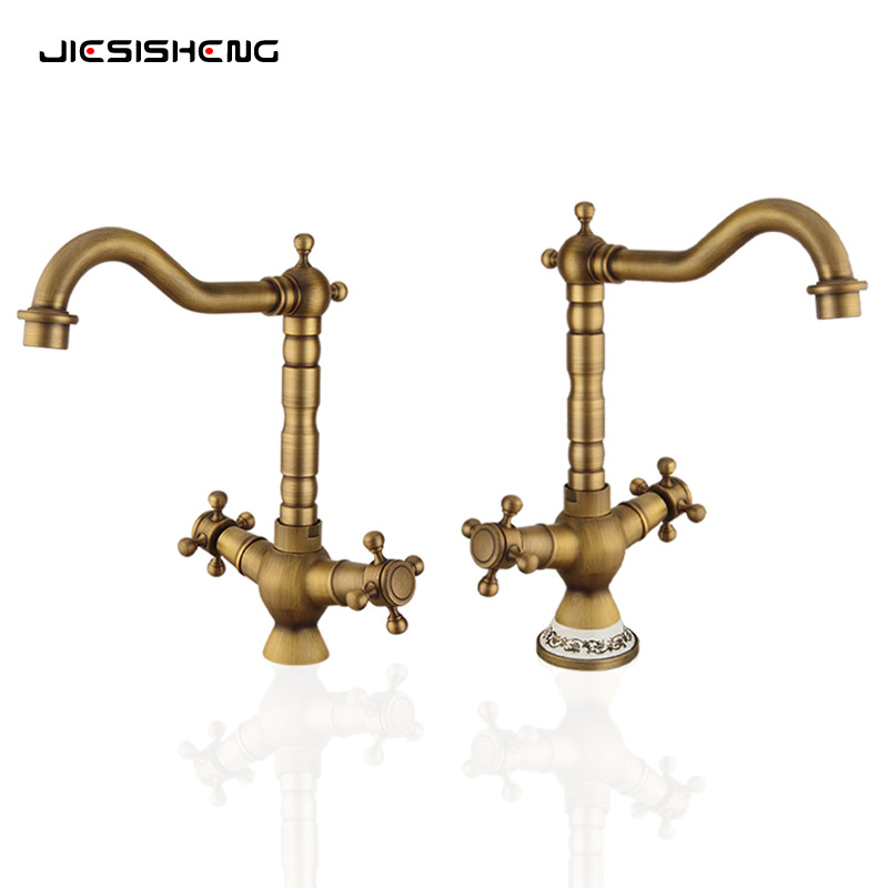 Cross-border brass antique double-handle handwheel washbasin faucet, household kitchen sink, sink, hot and cold water faucet, splash-proof full figure