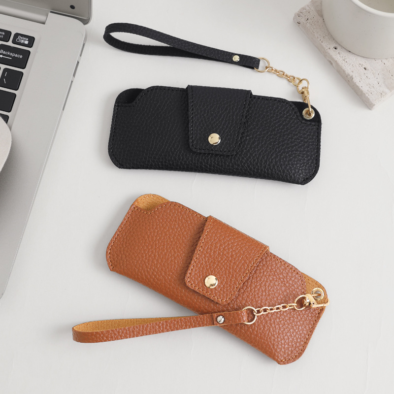 New minimalist PU leather outdoor travel lanyard portable sunglasses case leather myopia glasses case Specification drawing