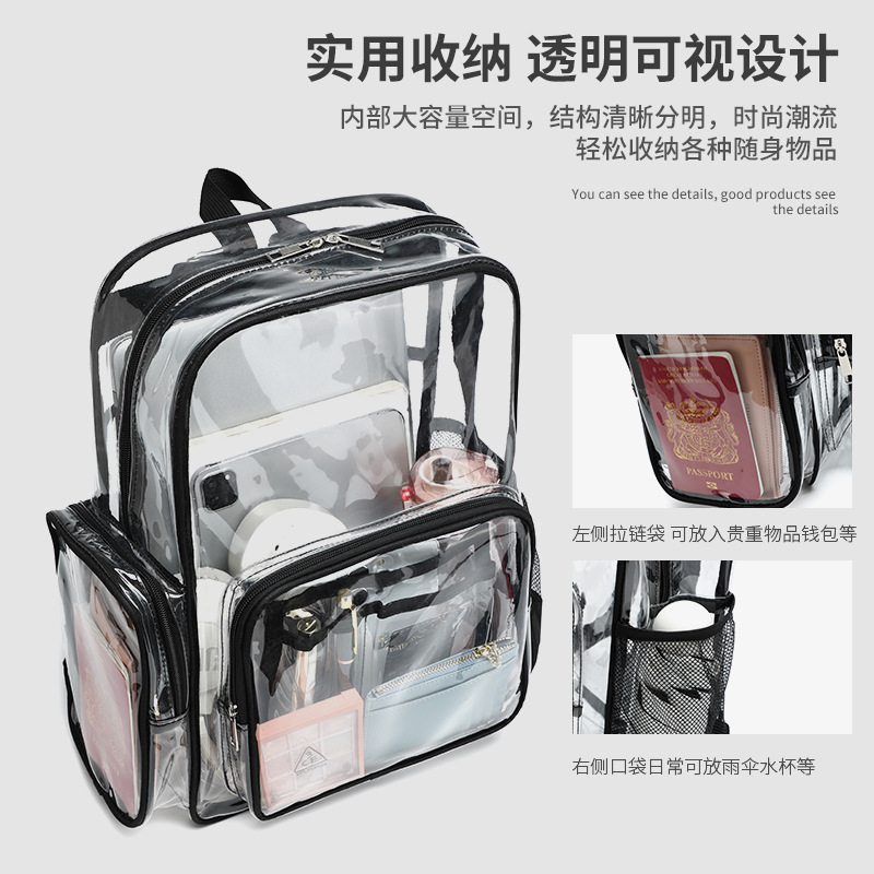 In-stock Amazon bestseller transparent backpack, pvc schoolbag, large-capacity student schoolbag Specification drawing