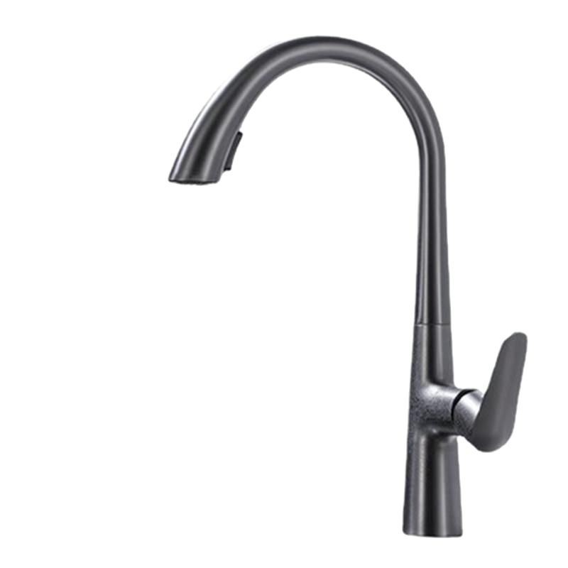 Water-plated gun gray pull-out kitchen faucet, household pressure-increasing universal dishwashing basin, cold and hot splash-proof faucet Item Picture