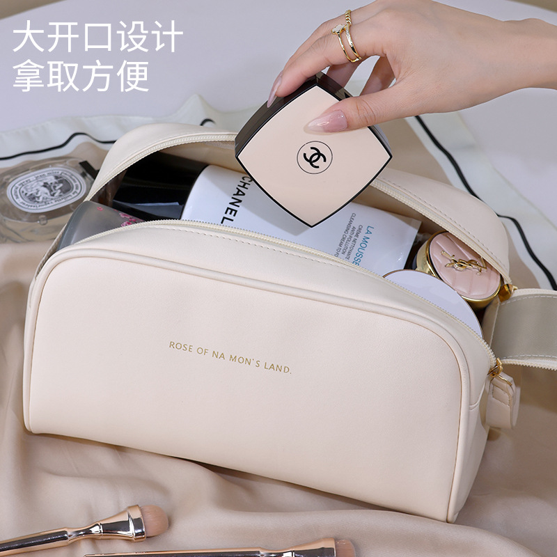 PU pillow makeup bag, high appearance level, double zipper portable large-capacity travel supplies, toiletries and storage bag wholesale details Picture
