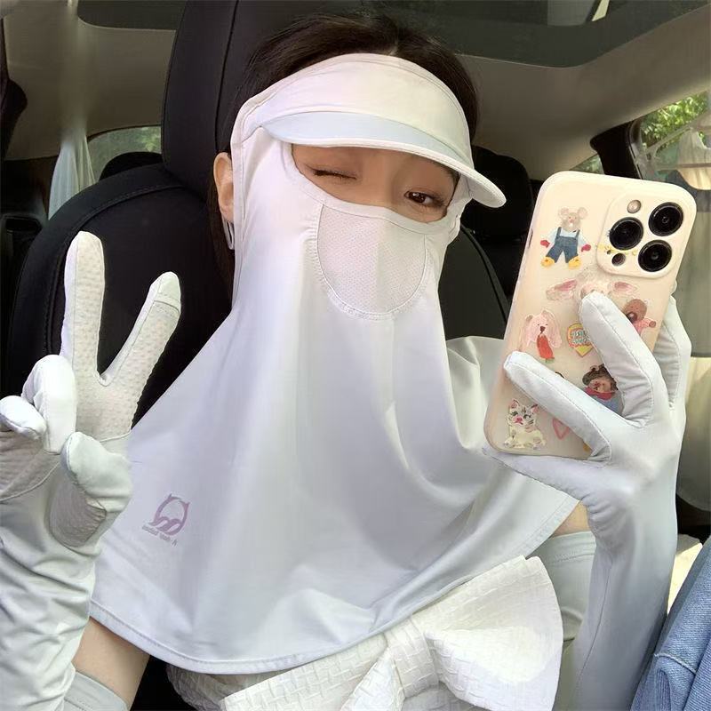 Sun protection face mask, high school girls' appearance level, summer UV protection full-face mask, outdoor driving sun protection, thin ice silk, breathable full figure