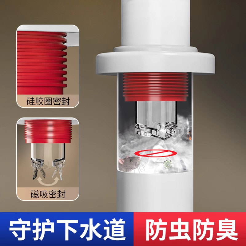 Anti-odor backflow tool for sewer pipes, washbasin sealing ring, plug and seal cover, kitchen anti-odor sewer pipe accessories Application Scenario
