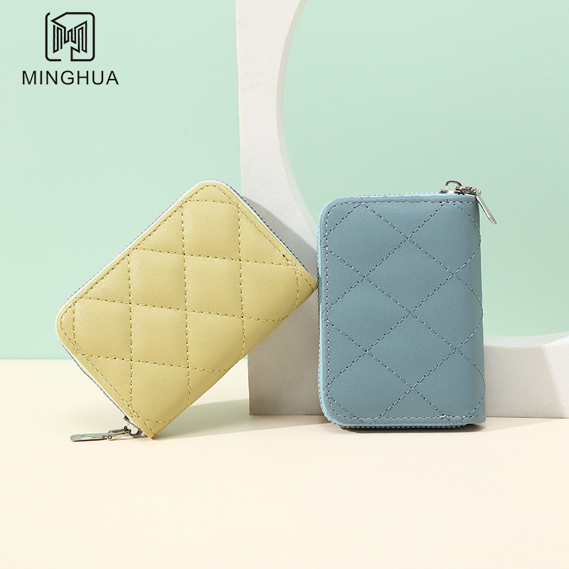 A short and simple card case for women, multi-slot diamond-shaped wallet, cross-border foreign trade zipper coin purse details Picture