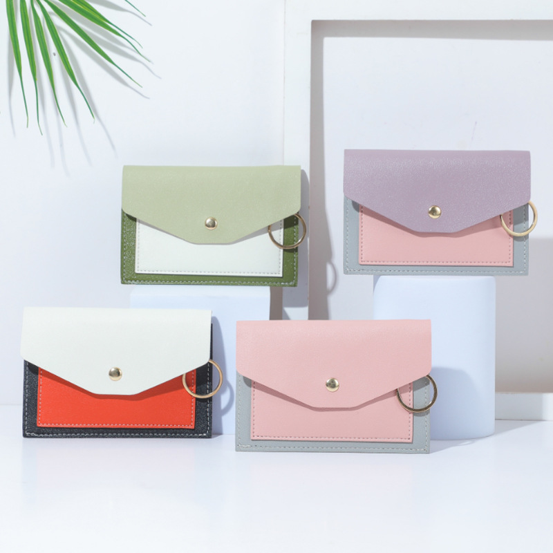 New envelope bag, card bag, women's wallet, simple and fashionable bag, color-blocking and color-blocking zipper coin purse, women's ins full figure