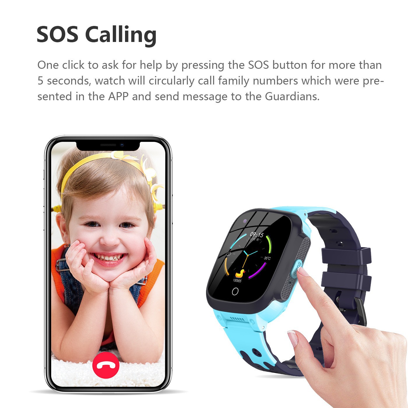 New 4G all-network children's smartwatch with card insertion, video call, temperature detection, waterproof gps phone bracelet Specification drawing
