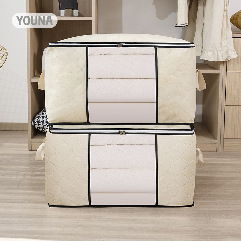 Non-woven fabric visible thickened bamboo charcoal cotton quilt storage bag, clothes sorting bag, large moving quilt storage and packing bag full figure