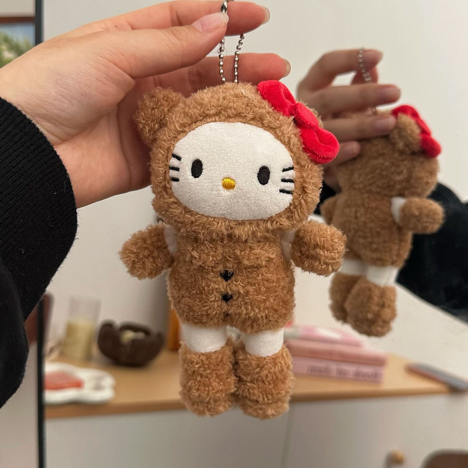 Cute long-legged cat pendant, Chinese-style teddy bear cat plush toy bag pendant, keychain decoration full figure