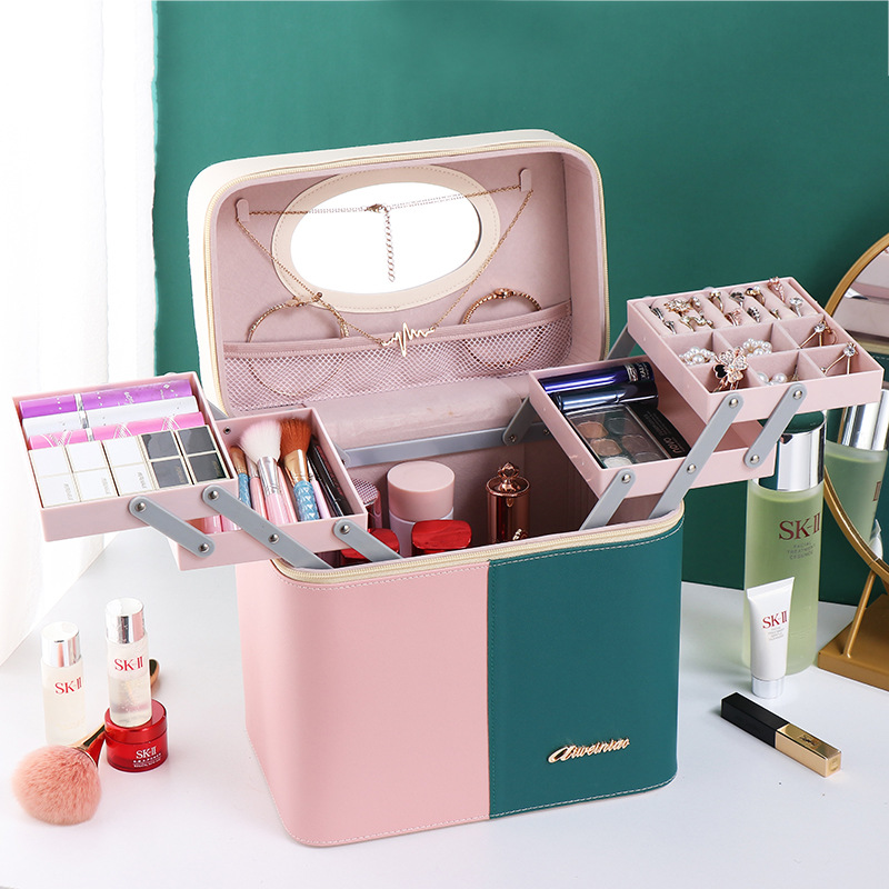 Factory custom-made color-blocked makeup boxes, dust-proof multi-functional layer nail art boxes, large-capacity toolboxes, and can be labeled with logos Specification drawing