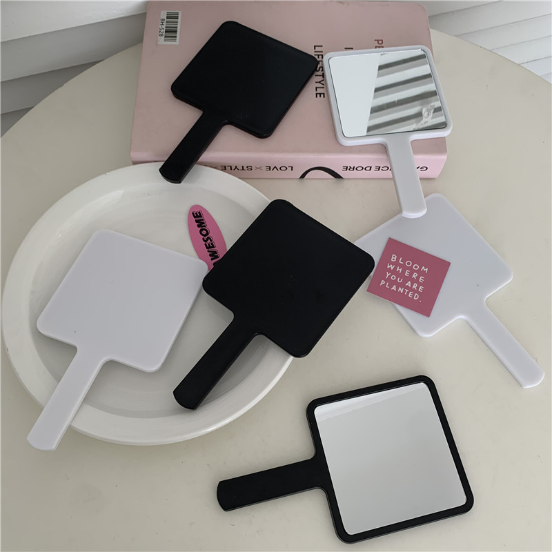 ins simple solid-color handle mirror, portable makeup mirror, high appearance level, handheld touch-up mirror, small hand-held mirror Item Picture