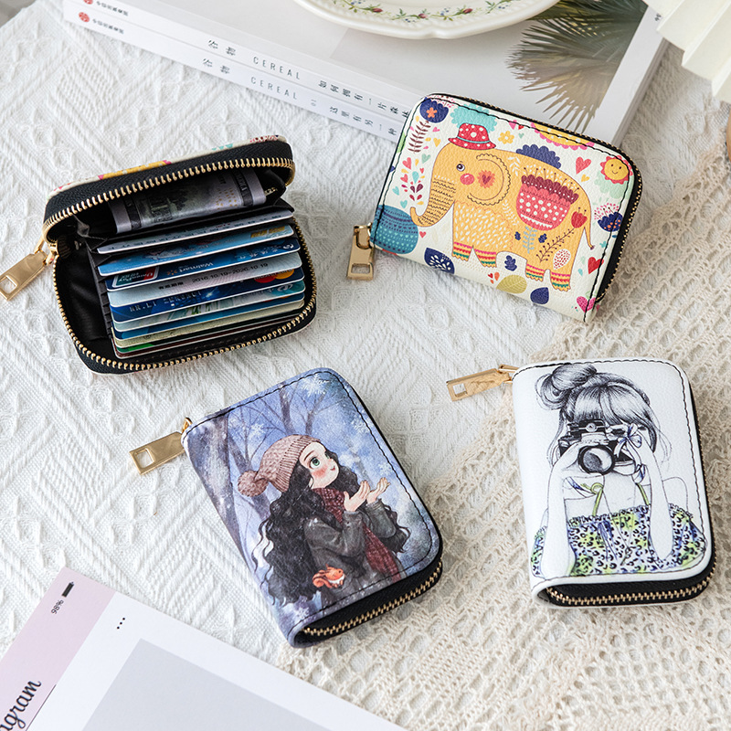 Anti-theft card swiping bag for women, cute, small, ultra-thin, large-capacity anti-demagnetization card case, driving license coin purse full figure