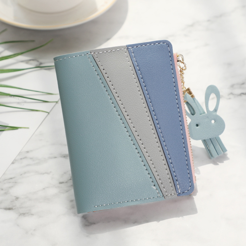 New wallet, women's bag, short student style, Korean style, ins fashion color contrast, trendy loose change card bag, PU leather wallet Specification drawing
