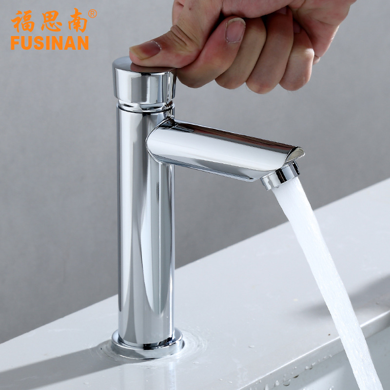 Stainless steel electroplated press delay washbasin faucet, factory engineering, hotel public washbasin, single cooling faucet full figure