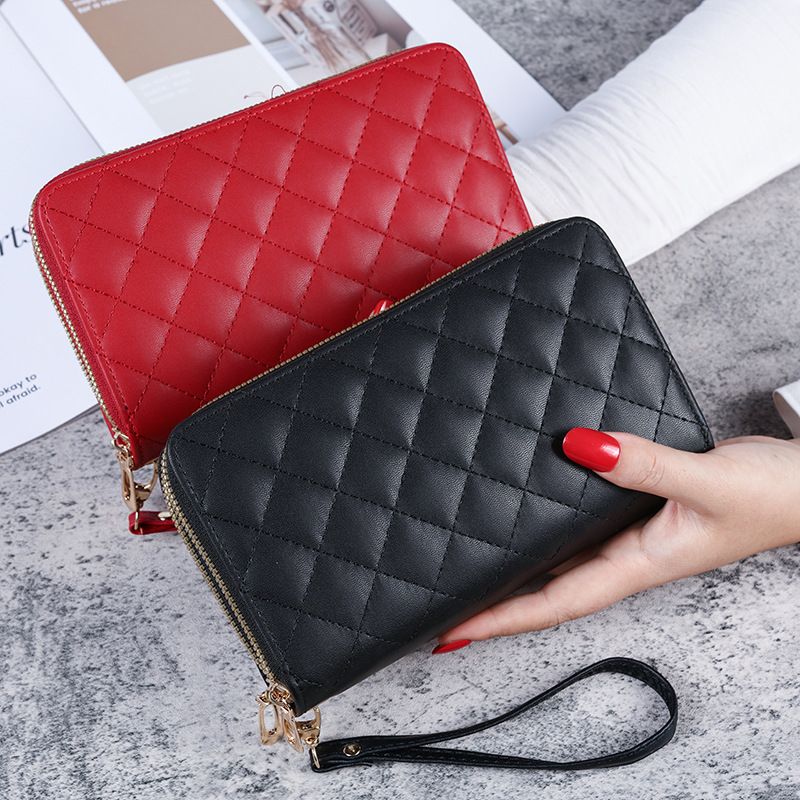 Women's long wallet 2022 new style European and American double zipper large-capacity clutch bag, women's embroidered mobile phone case in stock wholesale details Picture