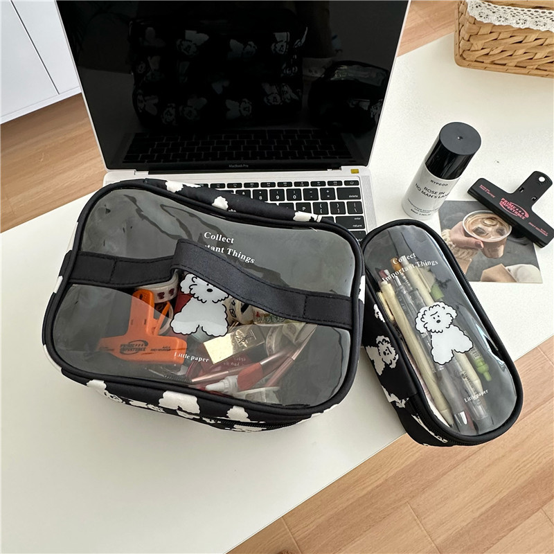 Curly-haired dog two-piece set, makeup bag, pen case, 2023 new style, large-capacity portable waterproof toiletry bag, multi-functional storage full figure