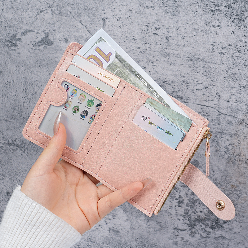 New type of wallet button wallet, solid-color wallet for women, thin wallet for ladies, card holder, short coin purse, cross-border wholesale details Picture