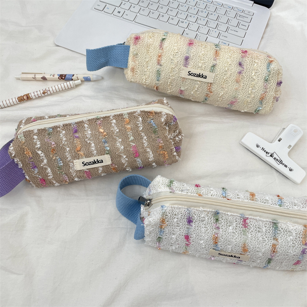 54245 High-appearance-level floral print hand-held pen case for female students, portable large-capacity stationery bag, pencil case storage bag Specification drawing