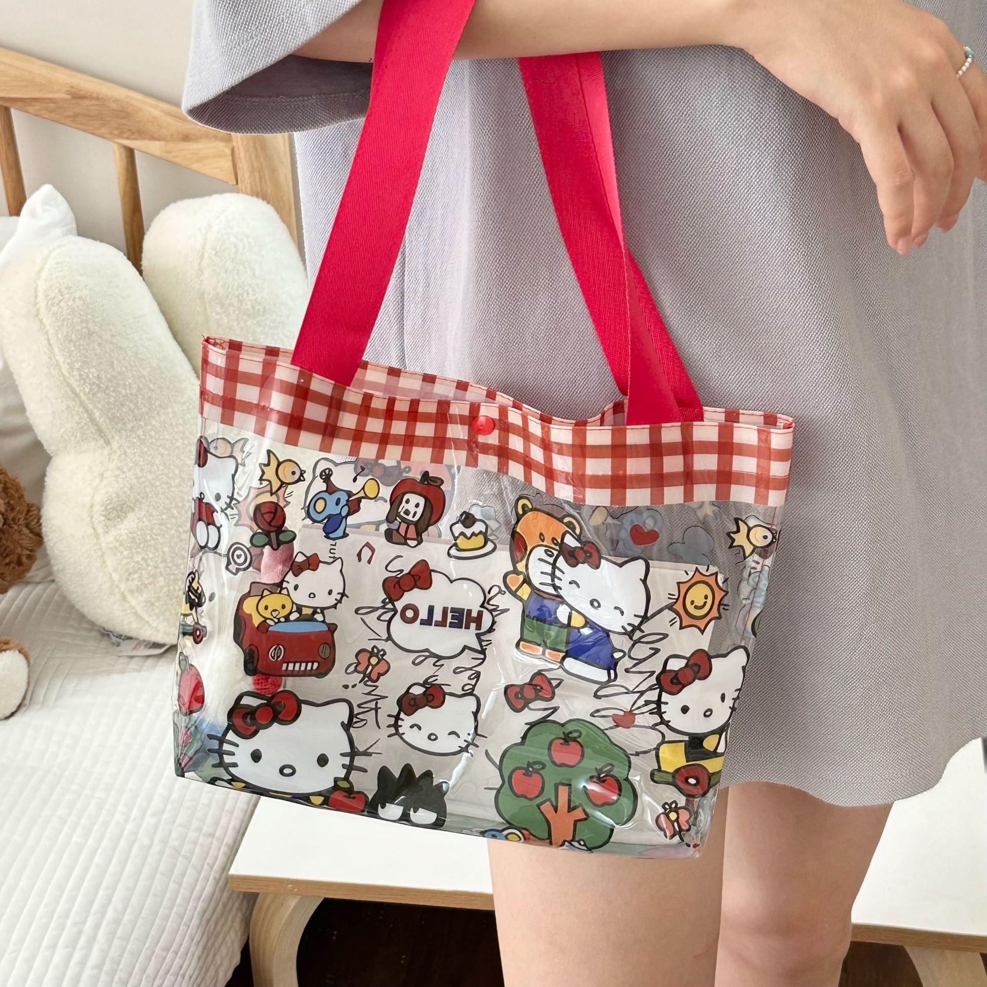 Cartoon PVC handbag, transparent travel, portable large-capacity single-shoulder bag, waterproof handbag for bathing and swimming Specification drawing