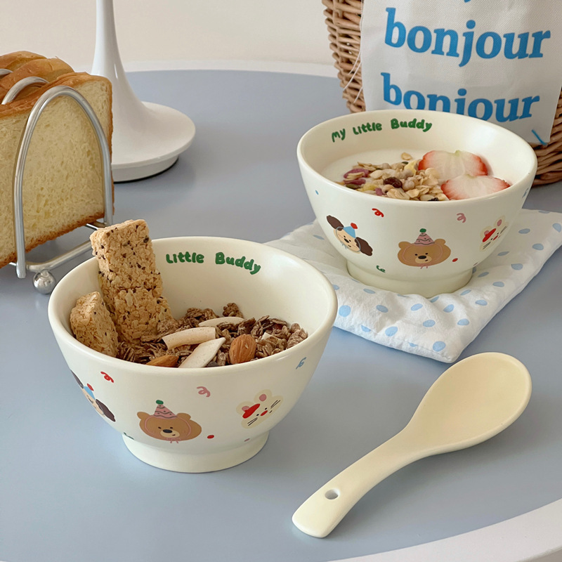 ins cute and playful ceramic bowls, retro home dessert bowls, breakfast bowls, small soup bowls, rice bowls, student tableware full figure