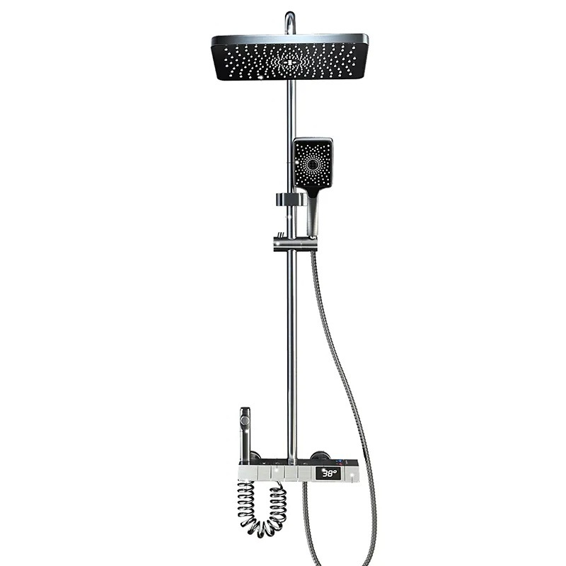 Pressurized shower head set, all-copper intelligent constant-temperature digital display faucet, bathroom shower, cross-border e-commerce Item Picture