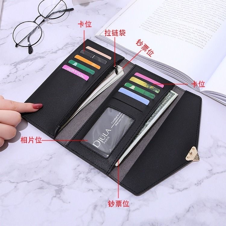 2022 New plain patterned heart-shaped wallet for women, long and multi-slot clasp mobile phone, women's long wallet details Picture