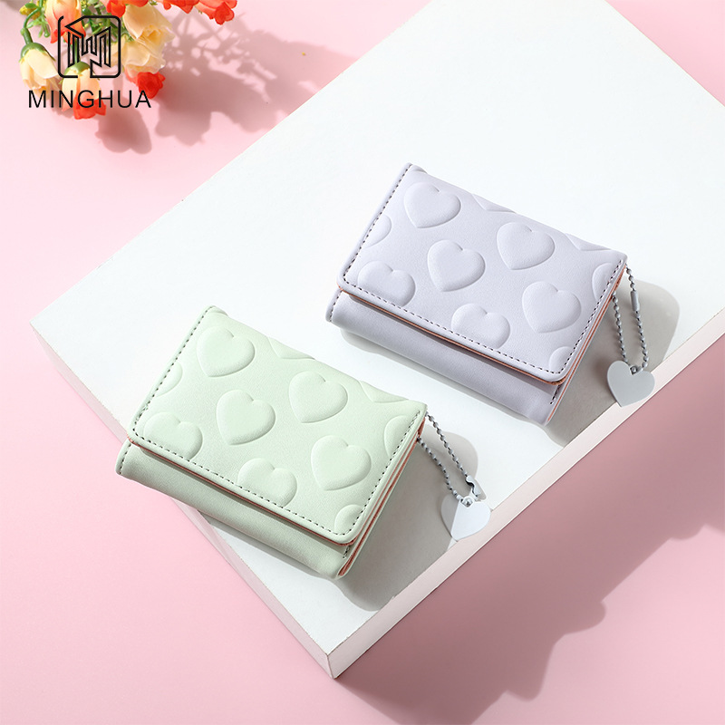 New short, solid-color, multi-slot, heart-shaped, simple, cross-border and cute coin purse wholesale for women Specification drawing