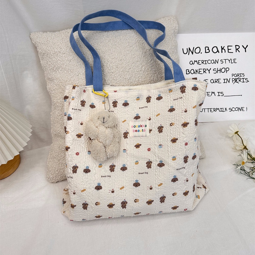 4431 Cute and sweet printed double-layer canvas bag for summer, new large-capacity casual hand-held shoulder bag details Picture