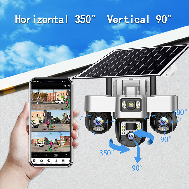 3-lens, 3-screen, 6-gimbal V380 high-definition solar dome camera, 3-lens, 6-PTZ solar camera Specification drawing