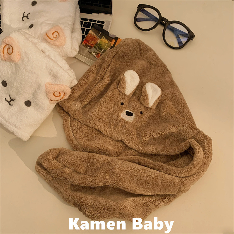 New lamb coral fleece dry hair cap for women, super absorbent and quick-drying hair towel, thickened shower cap for student bathroom Application Scenario