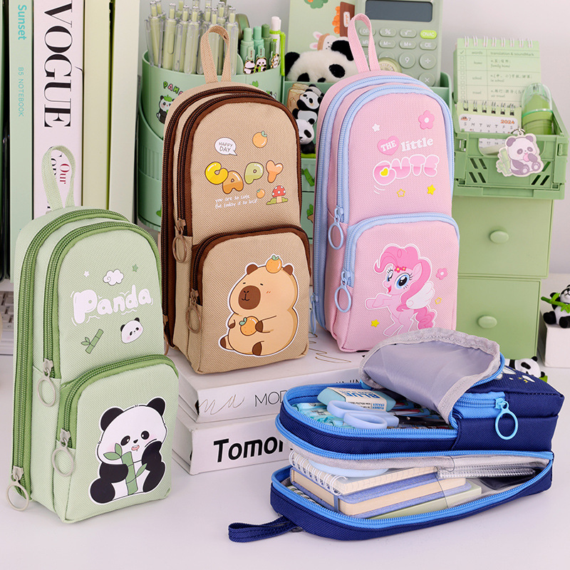 3-layer high appearance level small schoolbag, panda pen case, multi-functional large capacity, dirt-resistant, cute and cute student stationery box full figure