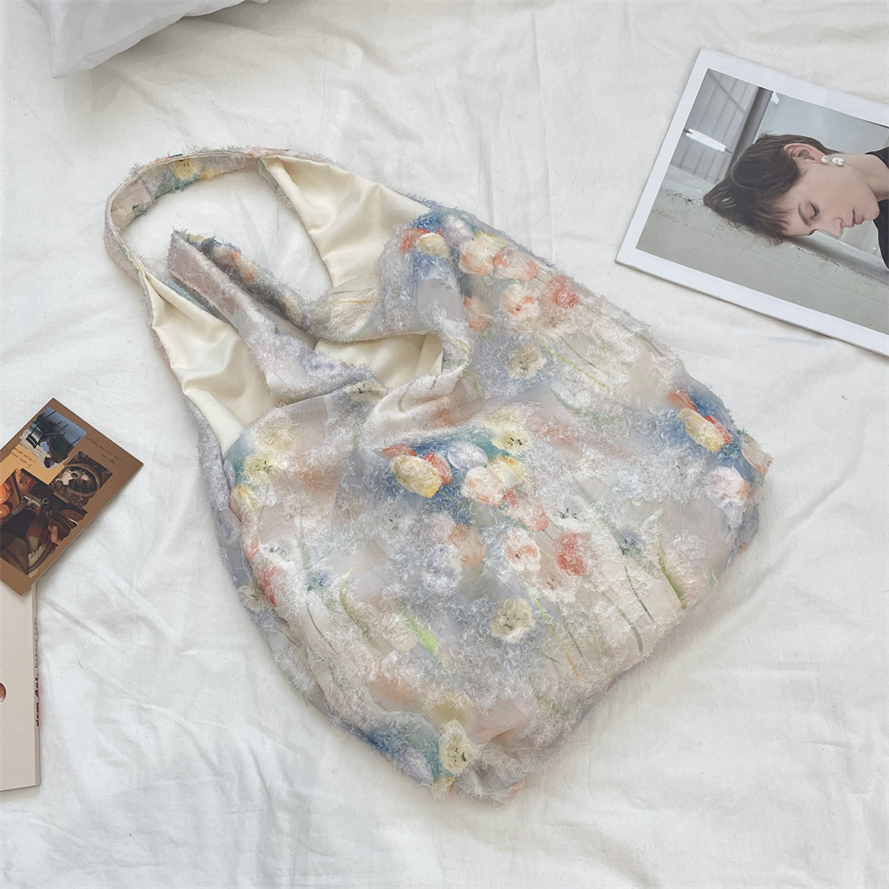 5381 Fresh and gentle Fairy Chiffon canvas Bag, Tulip women's single shoulder bag, large capacity hand-carry details Picture