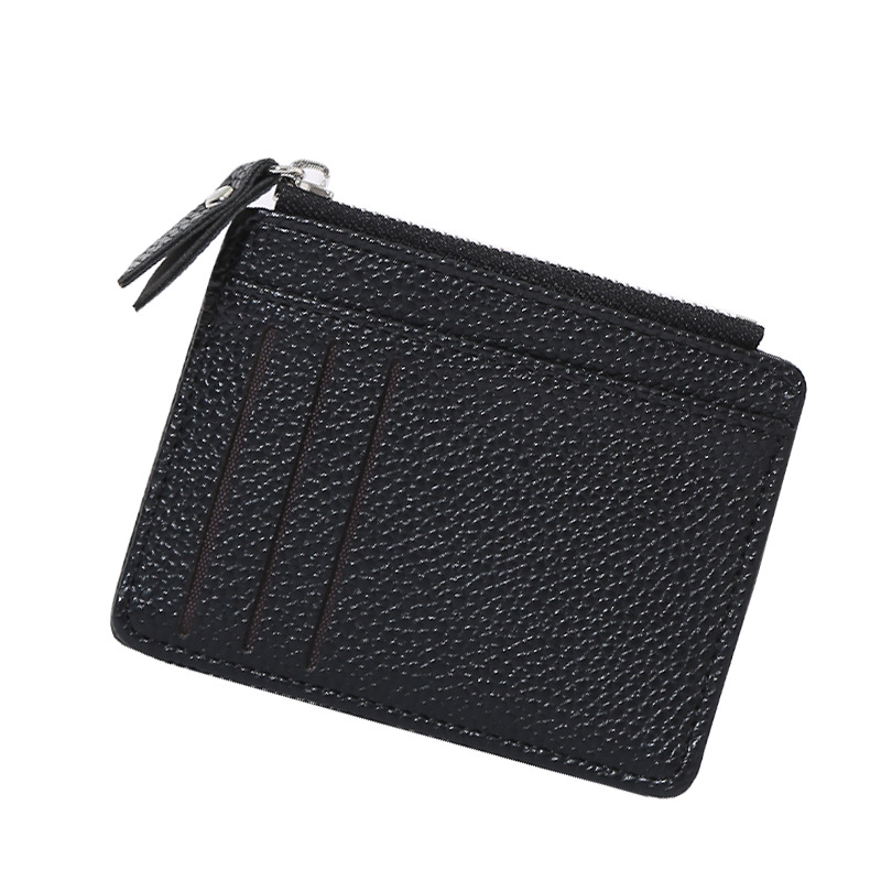 Ladies' bag, card case, simple and elegant coin purse, small zipper, solid color, lychee pattern business card holder Item Picture
