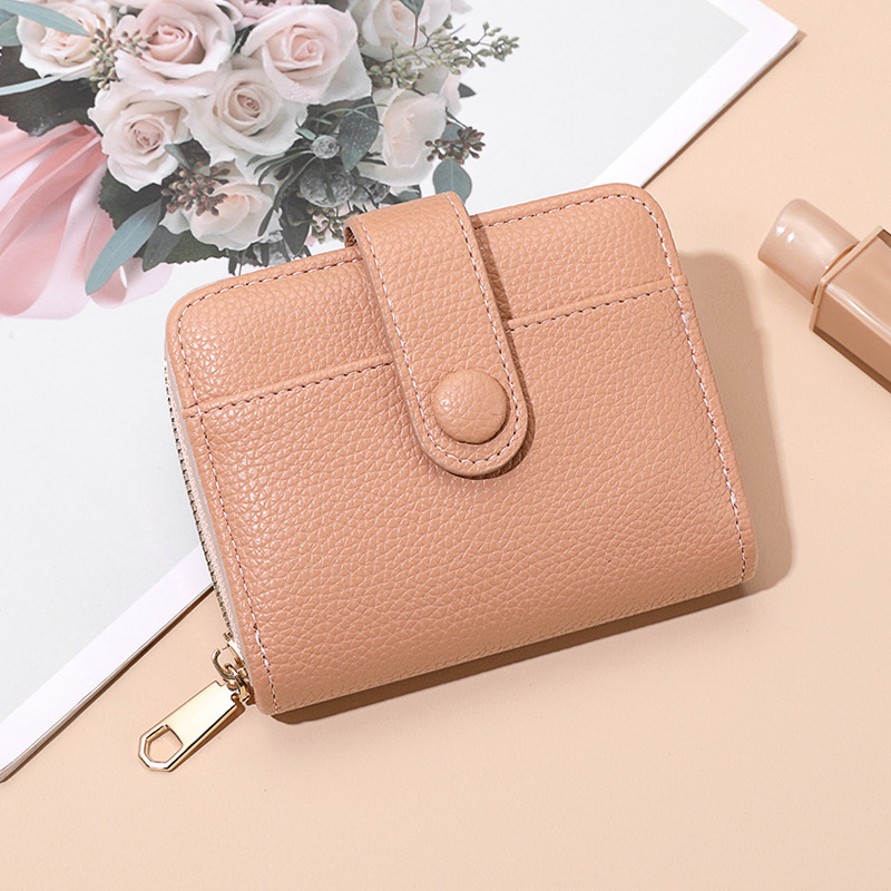 New cross-border zipper coin purse, short wallet, women's fashion solid color lychee pattern multi-slot wallet Specification drawing