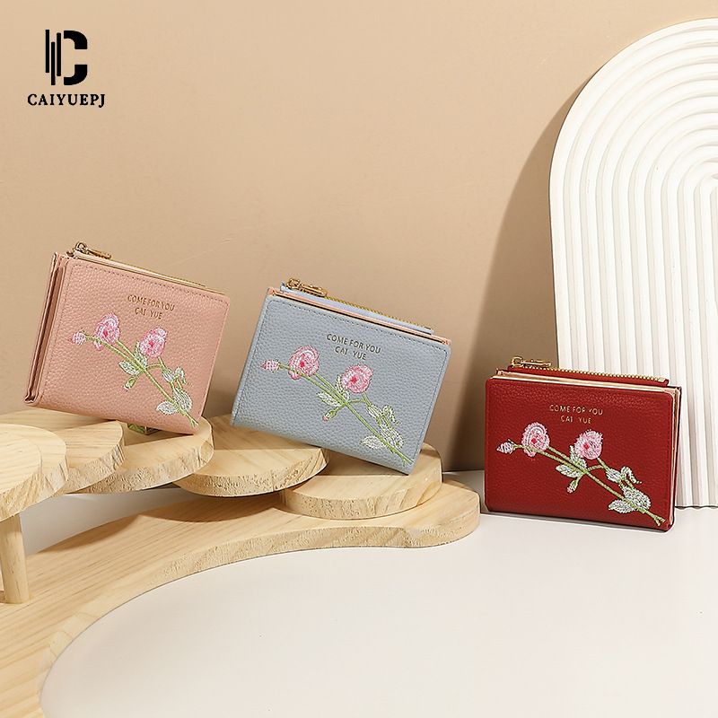 Cross-border wholesale trendy women's coin purse, short and fashionable embroidered wallet, convenient for daily use with multiple card slots details Picture