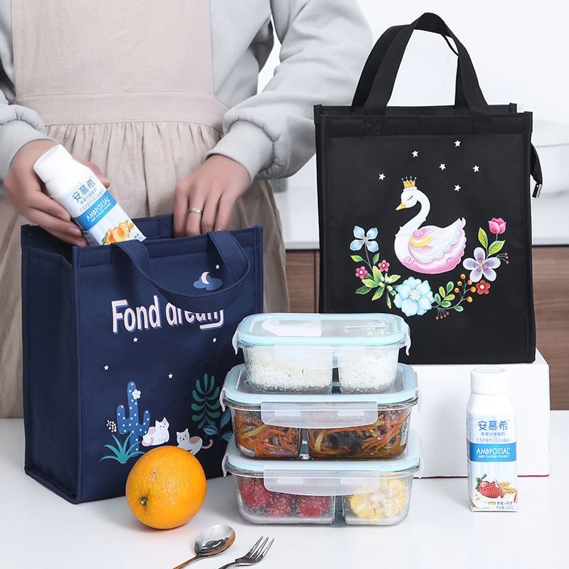 Aluminum foil thickened lunch box bag for bringing meals to work, canvas hand-held lunch box, hand-held insulated bag full figure