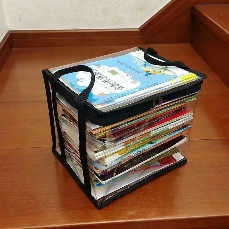 Book-moving wonder: Transparent PVC storage bag, zipper, waterproof and dustproof, document bag, large-capacity student office file bag full figure