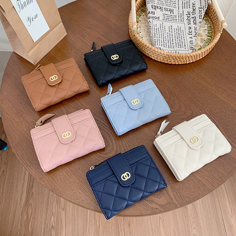 Korean version ladies' wallet with multiple slots, short and small coin purse, versatile and trendy card case, PU embroidered wallet in stock Application Scenario