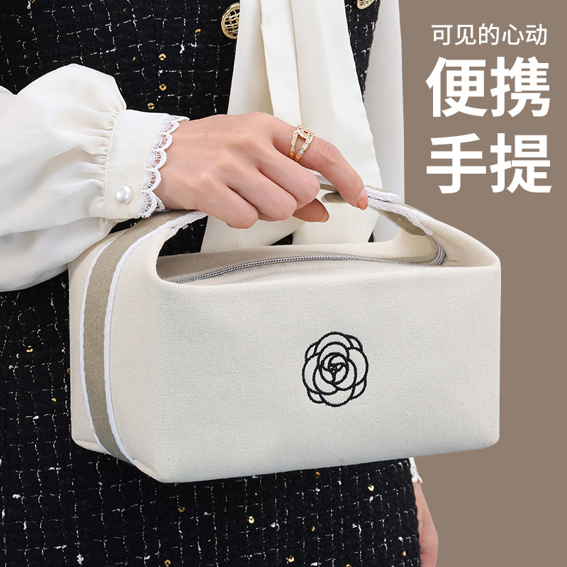 Portable canvas hand-held makeup bag, new high-end camellia lipstick, mobile phone, watch, key, travel storage bag details Picture