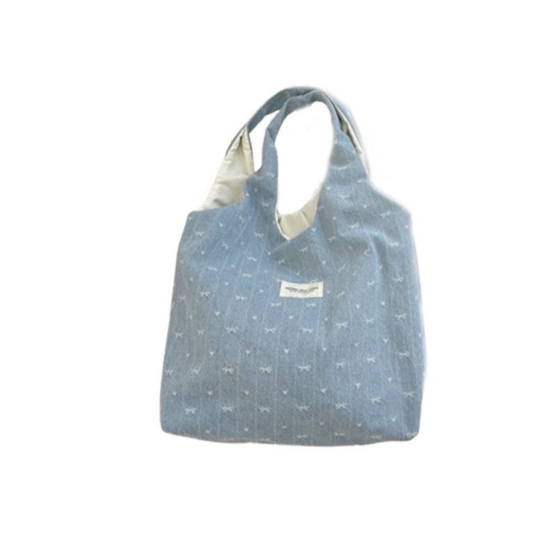 41191 Denim bow tie large-capacity vest bag for female students, book bag, single-shoulder large-capacity shopping bag Item Picture