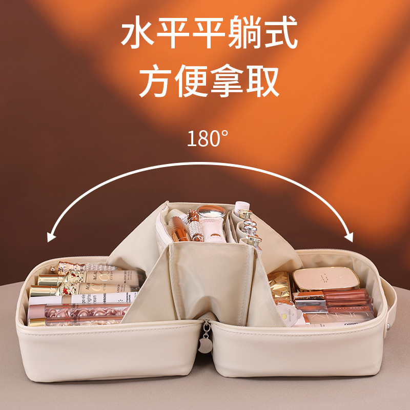 Cross-border large-capacity hand-held women's portable multi-layer makeup brush cosmetic storage bag, niche design toiletry bag details Picture