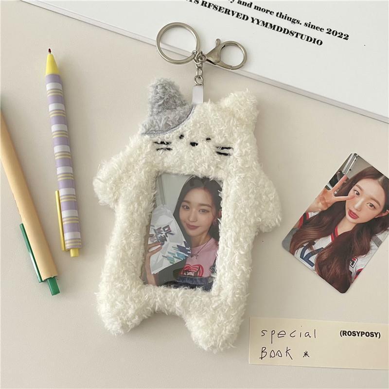Korean cartoon cat plush card case, girl's star-chasing album card display pendant, student Polaroid photo card case Specification drawing