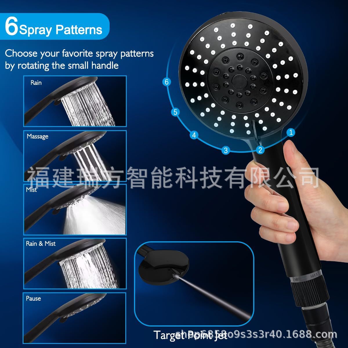 Cross-border best-selling starry sky top shower set, 12-inch shower head, black ABS set, wholesale and direct sales of shower heads Specification drawing