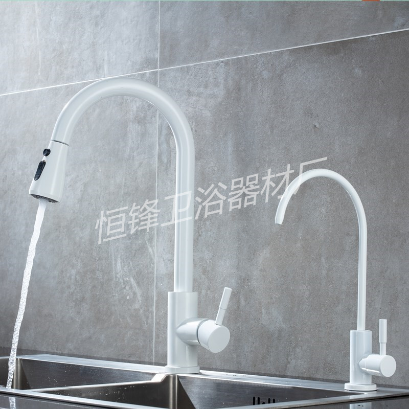 Quartz stone sink kitchen faucet, 304 stainless steel white lacquered faucet, kitchen cold and hot sliding faucet Specification drawing