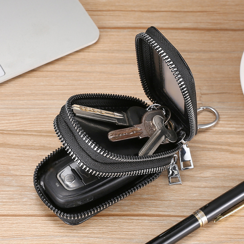 High-end mirror window men's and women's double-layer car remote control zipper key case, general car key case, a bestseller in foreign trade details Picture