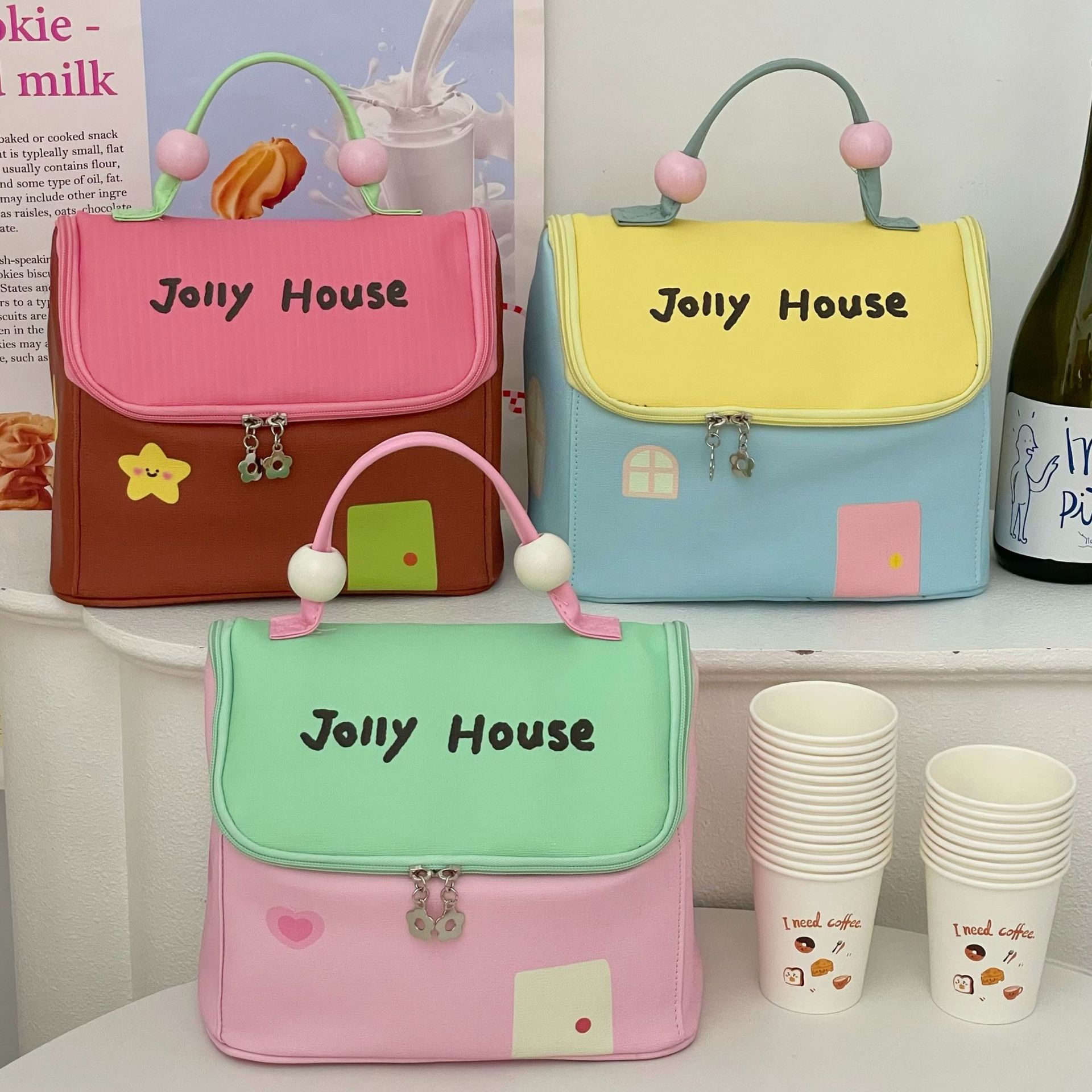 jollyhouse 2025 New thickened aluminum foil insulated and cold-proof student hand-held insulated bento bag details Picture