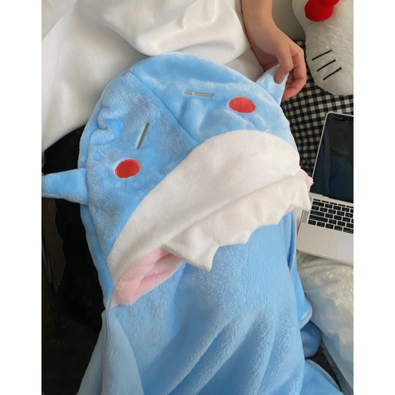 Cartoon cute shark blanket, student dormitory office lunch break air-conditioned blanket, shawl blanket, fluffy coral velvet blanket Specification drawing