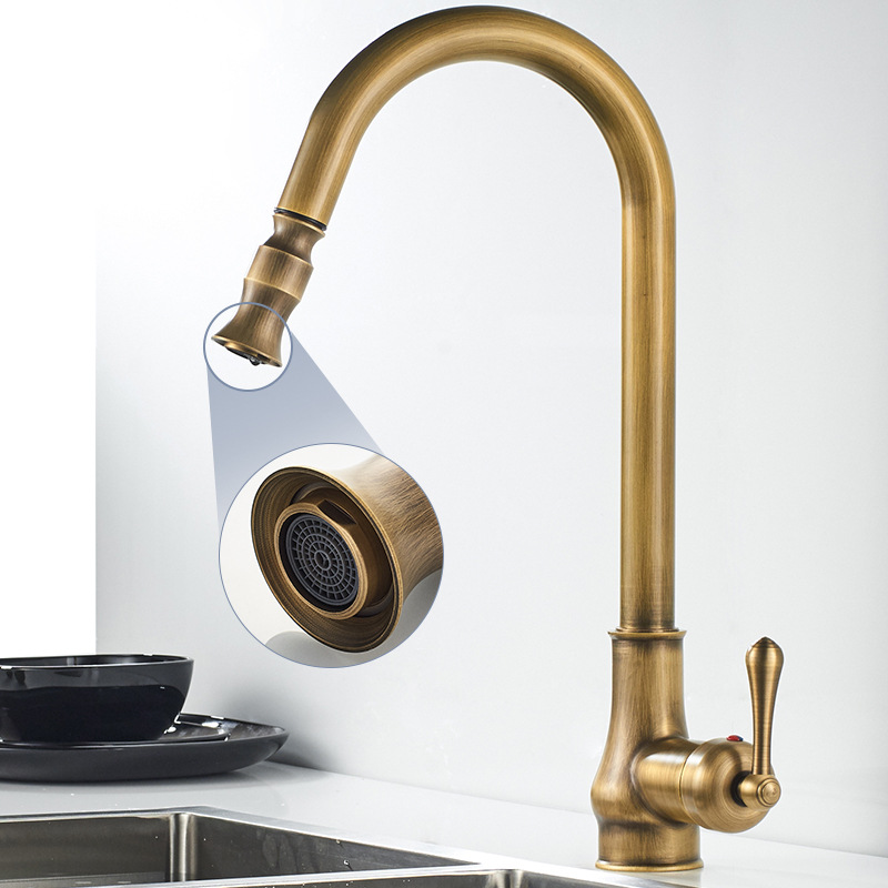 New copper antique pull-out kitchen faucet from the manufacturer, European retro sink kitchen faucet, one-piece consignment Specification drawing