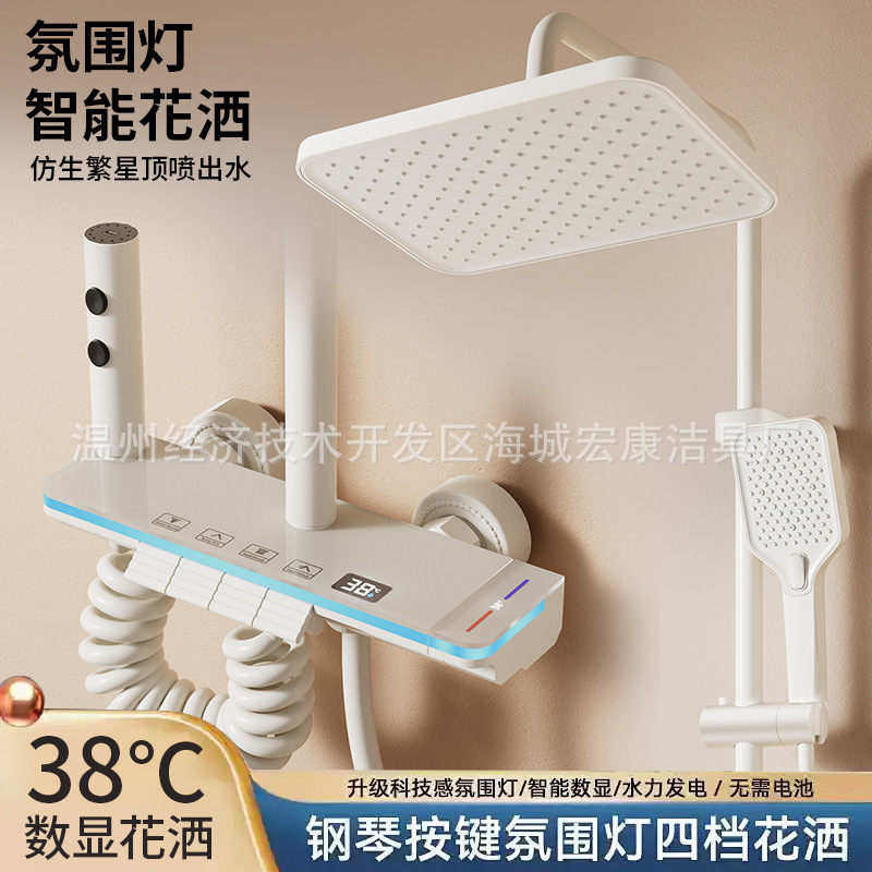 Shower head set, household constant-temperature pressure-increasing showerhead, bathroom rain shower, brushed stainless steel gun, grey shower head details Picture